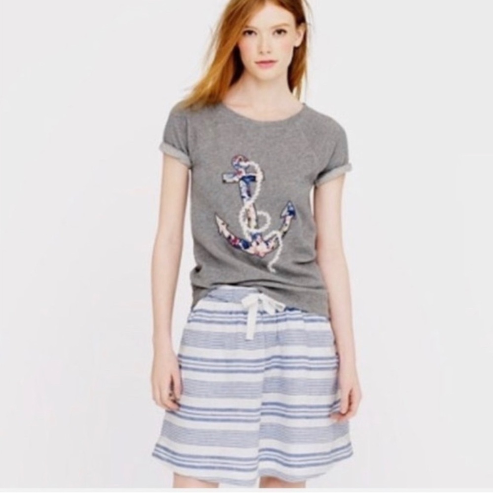 J Crew Blue and White Linen Boardwalk Skirt, Size 0